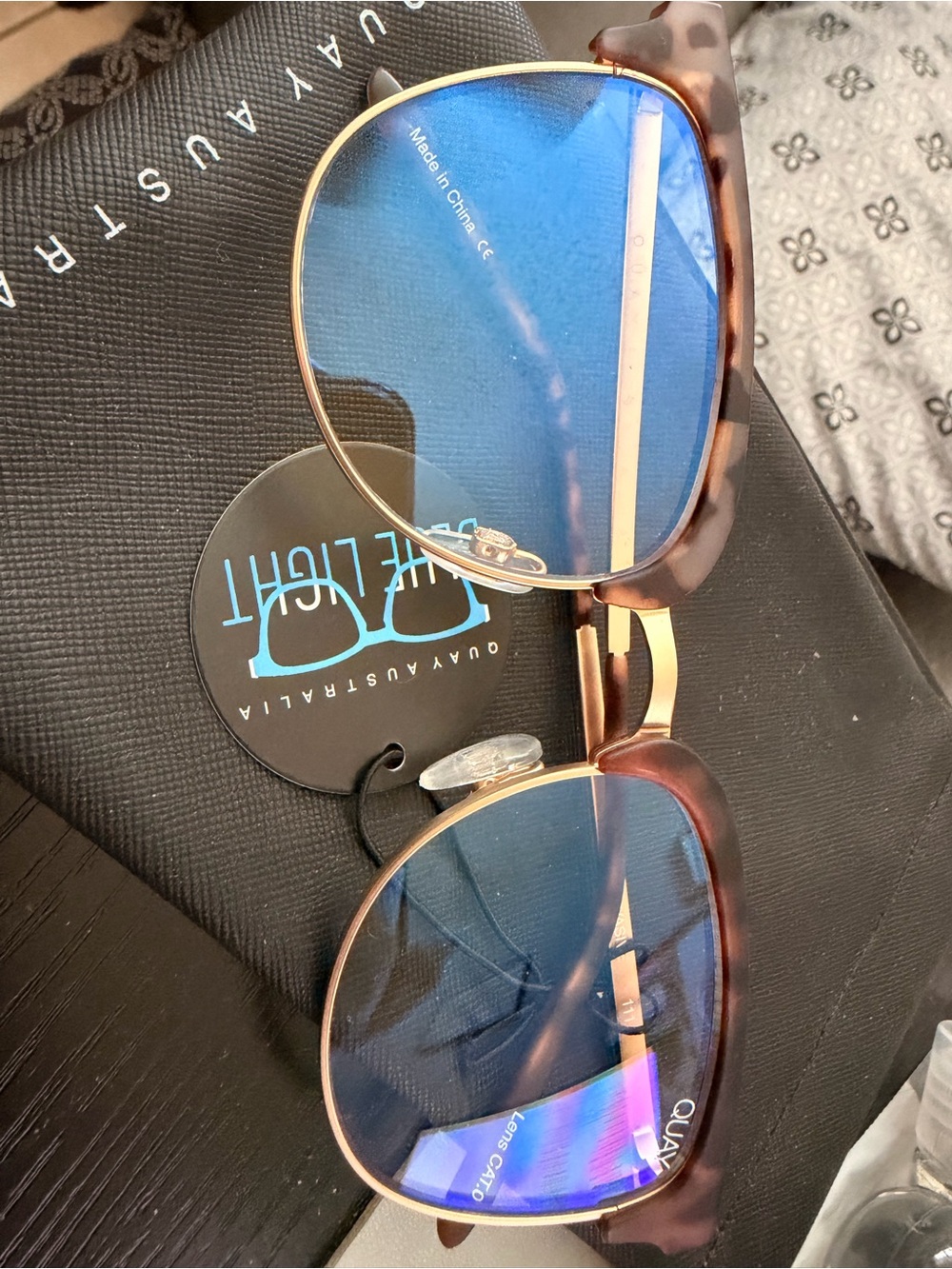Quay Australia Blue Lens Tortoiseshell Frame Sunglasses